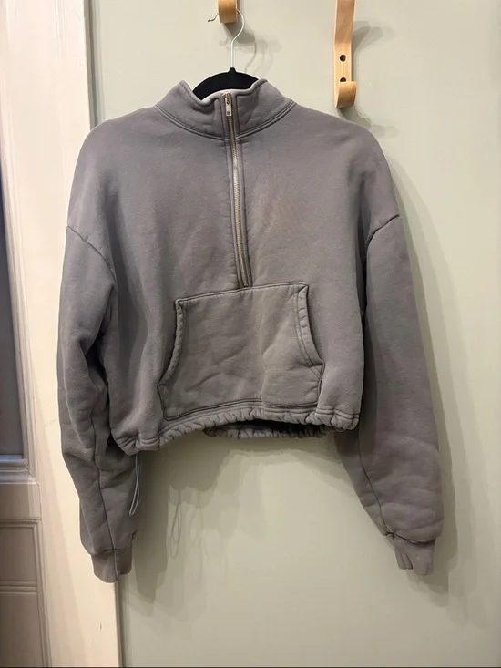 Set active Cropped Quarter-Zip Pullover in Dusty Gray original heavey sweats - Picture 1 of 12